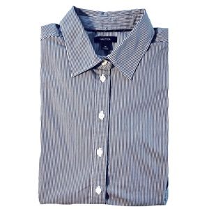 Nautica Boys Navy Pin Striped Button Up Long Sleeve Shirt Size 16